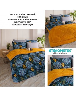 ETE HOMETEX ÇİFT KİŞİLİK WELSOFT UYKU SETİ MONESTERA HARDAL 8696474231983